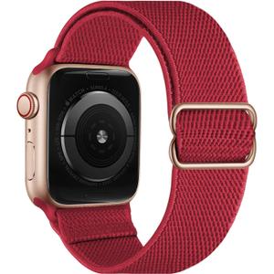 OXWALLEN XL Stretch Solo Loop Band Compatible with Apple Watch Series 11/ 10/ 9/ 8/ 7/ 6/ 5/ 4 SE Ultra 3/ 2/ 1 49mm 46 45 44mm, Adjustable Elastic Nylon Braided Sport Strap for iWatch Women Men, Burgundy Red