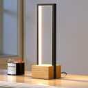 EDISHINE Modern Table Lamp, Dimmable LED Bedside Lamp with 3 Color Temps 3000K 4500K 6000K, Black Square Aluminum Frame, Complete Wooden Base, Nightstand Lamp for Bedroom