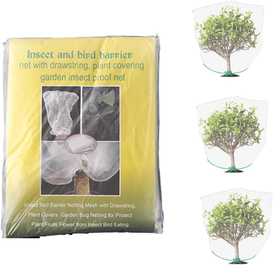 Bird Netting for Blueberry Bushes Netting, 3 Pack Plant Covers from Animals with Drawstring 5 Ft X 3.3 Ft, Protection Garden Plant, Suitable for Tomato/Beery/Vegetables Fruits Tree