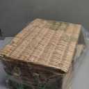 Picnic Basket for 4, Insulated Willow Picnic Baskets with Shoulder Strap, Picnic Hamper with Waterproof Picnic Blanket, Handmade Wicker Hamper for Outdoor Camping, GreenCheck