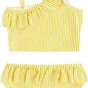 3 x LIZENS Girls Two Piece Swimwear Ruffle Trim 2-12Years Flounce Striped Beach Bathing Suit (3-4T, Yellow)
