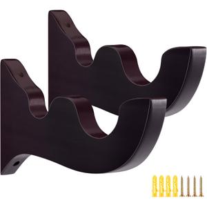 2 Pcs Wooden Curtain Rod Bracket Wood Large Double Bracket Drapery Curtain Rod Holders(Brown Red)