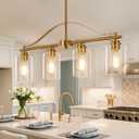 Island Light for Kitchen, 4-Light Linear Chandelier Pendant Lighting for Kitchen Island, Brushed Gold Dining Room Light Fixture Over Table with Clear Glass Shades