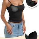 PINKMSTYLE Tank Tops for Women Built in Bra Backless Basic Double Lined Summer Spaghetti Strap Sleeveless Cami Workout Shirts (Black, M)