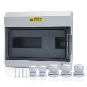 12 Way Distribution Protection Box,ABS/PC Alloy Plastic Transparent Cover Circuit Breaker Box IP66 Waterproof Distribution Box with DIN Rail and Waterproof Connector, White, 12WAY-BOX