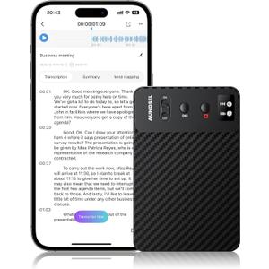 AI Voice Recorder, Transcribe & Summarize AI Audio Recorder, Support 121 Languages, 64GB Memory, Wireless Charging, App/Web Control, Digital Recording Device for Lectures, Meetings, Calls, Black