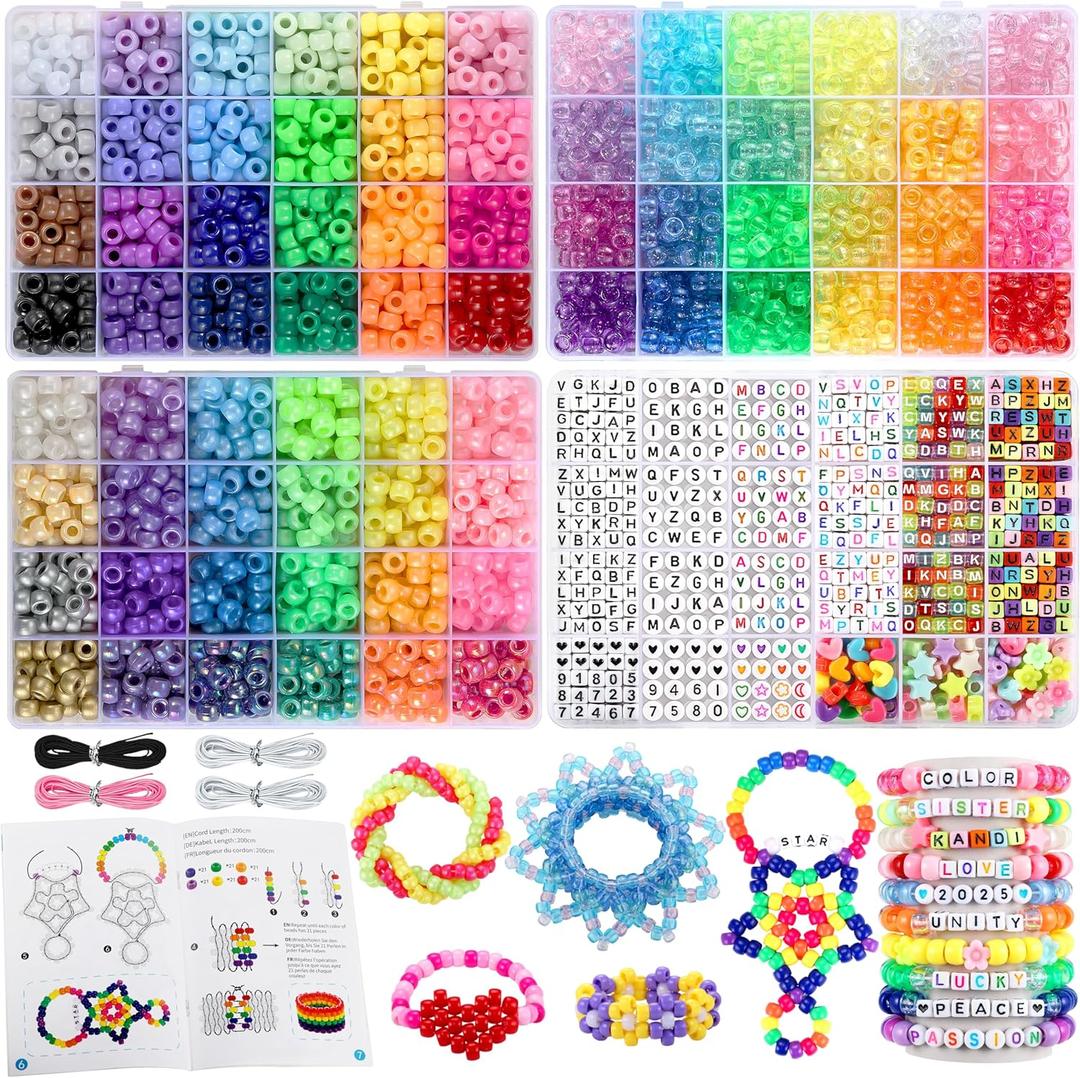 Pony Beads for Bracelets, Funtopia 4026 Pcs 72 Colors Multi-Types Kandi Beads with 10 Kandi Cuff Designs, Friendship Bracelet Making Kit with Assorted Letter Bead for Jewelry Making and DIY Crafts