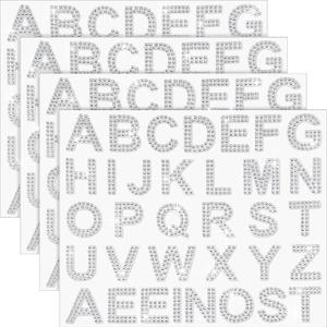 Zonon 136 Pieces Rhinestone Iron-on Letter Large Glitter Bling Alphabet Sticker Crystal Gemstone Border Self-Adhesive 34 Letters Sticker for Art Craft Clothing Fabric(Silver)
