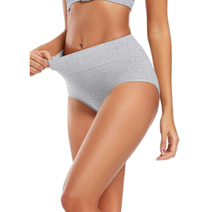 Molasus Women's Soft Cotton Underwear Briefs High Waisted Postpartum Panties Ladies Full Coverage Plus Size Underpants Black, L, 5 Pack