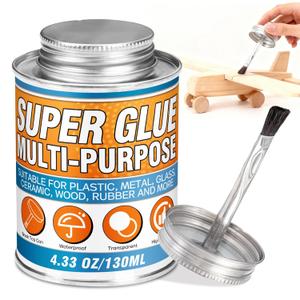 Super Glue with Brush (130ml) - All Purpose Strong Clear Adhesive, Waterproof Superglue Multi-Purpose Glue Gel for Wood, Ceramic, Glass, Leather, Plastic, Rubber, DIY Crafts & Industrial Repairs