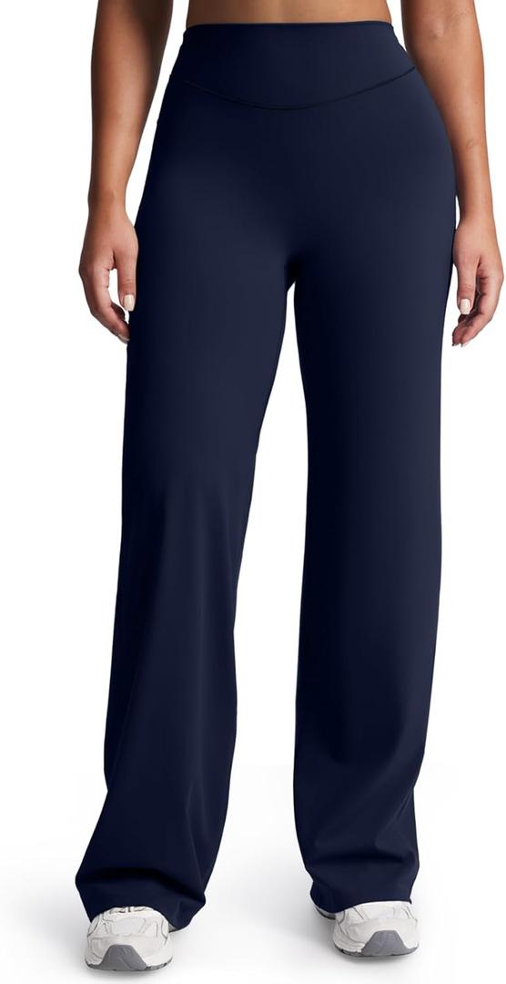 Aoxjox Women's Velura Straight Leg Yoga Pants, Buttery Soft PlushFlex Mid-Waist Wide-Leg for Workout & Casual Leggings (Blue, 2XL)