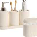 Bathroom Accessories Set, 5PCS Modern Bathroom Accessory Set with Soap Dispenser, Mouthwash Cup & Toothbrush Holder, Qtip Holder, Tray (Cream)