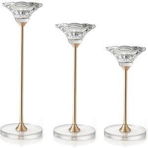 Candlestick Holders, Crystal 2 in 1 Taper and Pillar Candle Holders, Set of 3 Clear Glass Candle Holder, Decorative Candle Holder Candelabra for Home Decor, Wedding, Party, Anniversary