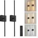 KARTOOSH Removable Battery Operated Wall Sconces with Remote Control, Step less Colors 3000K-6000K & Dimming, 350Rotate, LED Black Wireless Wall Light for Living Room, Bedroom, 32.2 Inch (2 Pack)