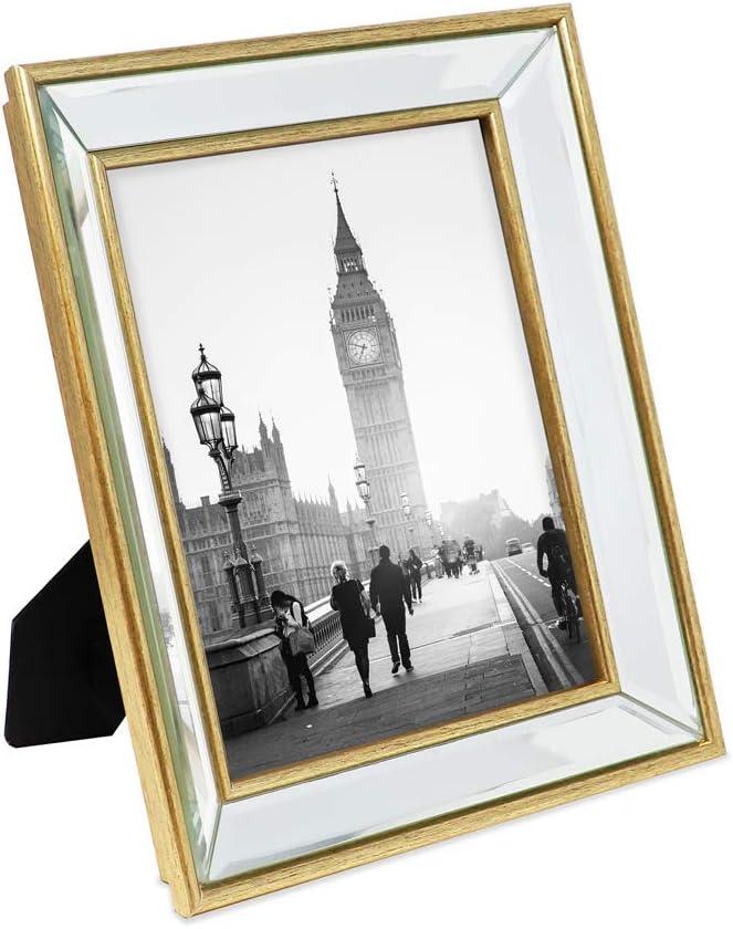 Isaac Jacobs 8x10 Gold Beveled Mirror Picture Frame - Classic Mirrored Frame with Deep Slanted Angle Made for Wall Dcor Display, Photo Gallery and Wall Art (8x10, Gold)