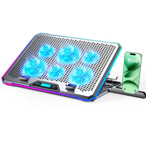Aluminum Alloy RGB Gaming Laptop Cooler with 6 Fans and LCD Screen - 10 RGB Modes Memory Function, 4 USB Ports 3.0 and 2.0 Hub, 9 Height Adjustable for 10 to 21 Inch Laptops on Desk or Lap