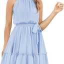 Newffr Girl's Halter Neck Sleeveless Summer Dress Tie Waist A-line Sundress Mini Swing Pleated Dress for Girls 4-12 (Purple)