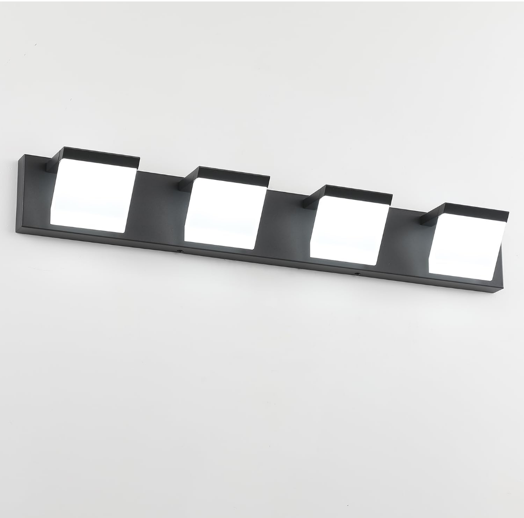 4-Light LED Modern Bathroom Vanity Light Fixtures (30-Inch, Cool White 6000K), Matte Black Modern Acrylic Bathroom Wall Lighting Fixtures Over Mirror