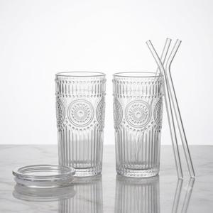 2-Piece Vintage Origami Ribbed Glassware Set
