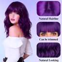 Purple Wigs, 14 Inch Dark Purple Short Bob Wigs with Bangs for Women Girls, Loose Wavy Hair Shoulder Length Synthetic Colourful Wig for Cosplay Daily Party Use, Adjustable Straps Wigs with Wig Cap