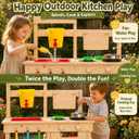 Wooden Outdoor Mud Kitchen for Kids, Waterproof Solid Wood Play Kitchen with Removable Faucet, Sink, Cutting Board, Toy Pots, Soil Cups, Magnetic Door and Storage Shelf