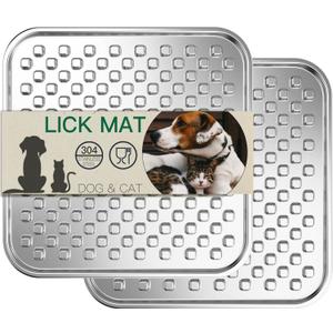 Dual Wall Stainless Steel Large Lick Mat for Dogs & Cats, Chew-Proof Slow Feeder, Anxiety Reducer, Whisker-Friendly for Cats, Non-Slip Heavy Duty Base, Raw Feeding Pad, Dishwasher Safe [Large-2Pack]