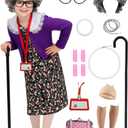 Kids Old Lady Costume Girls 100 Day of School Costume Grandma Costume Girls Old Women Granny Halloween Party (5-7 Years, Purple)