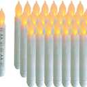 24PCS Floating Candles, 6.5 Inch Flameless LED Taper Candle Lights, Battery Operated Candlesticks for Party Classroom Church Mothers Day Gifts, Warm Yellow, Handheld Thanksgiving Christmas