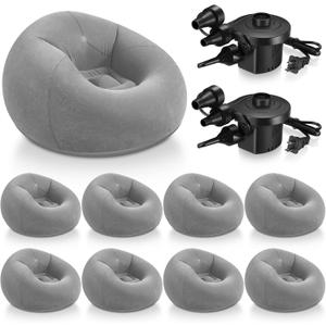 Realspring 6 9 12 Pcs Inflatable Bean Bag Chairs for Adults with Electric Air Pump, Blow up Couch Folding Portable Inflatable Couch Lazy Sofa for Outdoor Movie Night Camping(Grey,9 Pcs), 38.5x 21.6x 11 inches