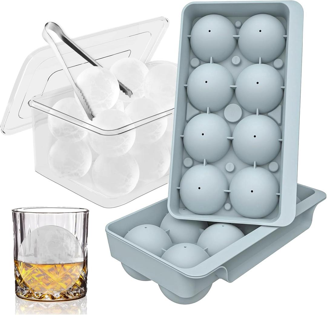 WIBIMEN Large Ice Cube Molds, Big Round Whiskey Ice Cube Trays for Freezer, Easy to Fill & Release, Whiskey Bourbon Cocktail(1.9In*6 Balls Blue/2 Pack)