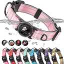 Upgrade Airtag Dog Collar, with IPX8 Waterproof AirTag Holder | Reflective Ultra-Durable | Soft Padded | Lock Buckle | Heavy Duty | Fit Dogs（Pink，XL(19"～27")）