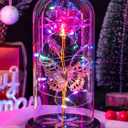 Valentines Day Rose Gifts for Her Women Birthday Gift, Galaxy Glass Rose Forever Eternal Crystal Flowers Roses in Glass Dome with Butterfly Valentine Gifts for Women Daughter Mom Wife Girlfriend Pink