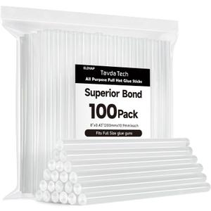 Clear Full Size Hot Glue Sticks 100 Pack, 0.43" x 8", All Temperature for Most Full-Size Glue Guns, Strong Adhesive for DIY Crafts, Repairs & Holiday Decorations