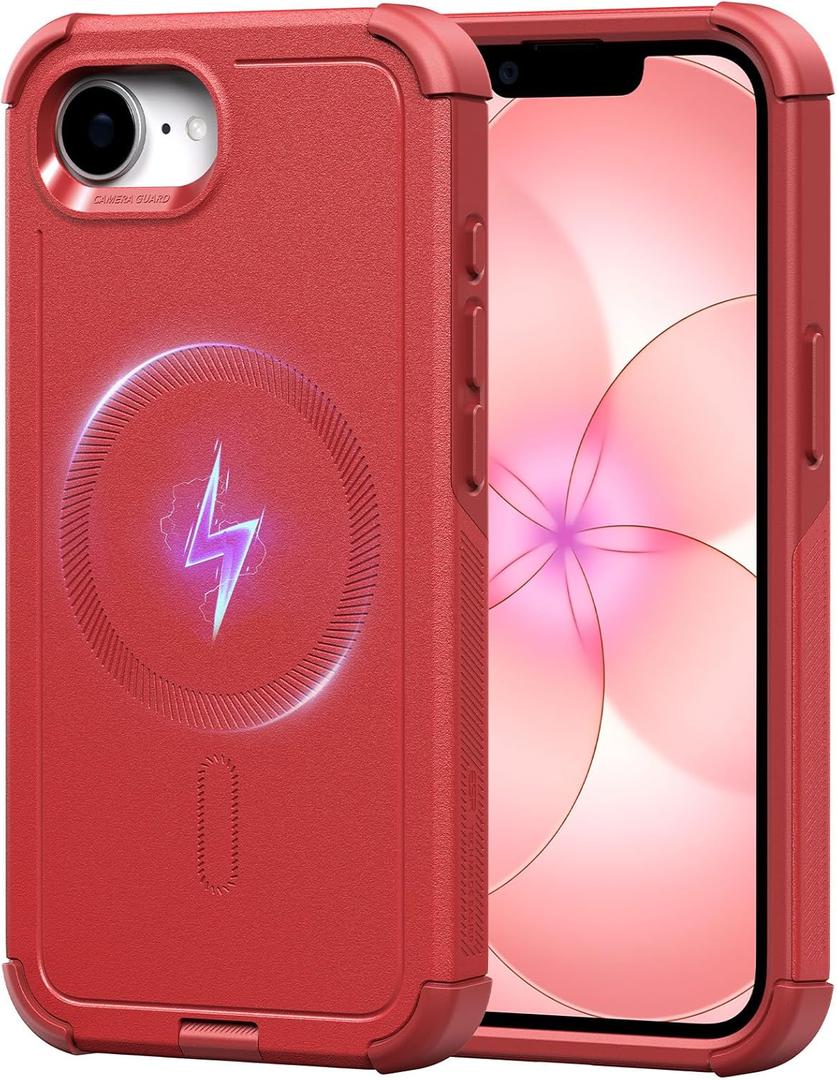 ESR for iPhone 17e Case, iPhone 16e Case, 23ft Military-Grade Drop Protection, MagSafe Accessories Compatible, Shock-Absorbing Rugged Cover, Cyber Series, Red