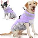 AOFITEE Dog Coat, Warm Dog Winter Coat, Reflective Turtleneck Large Dogs Jacket with Harness Built in, Turtleneck Pet Winter Jacket, Waterproof Pet Snow Jackets Fleece Vest, Lilac XL