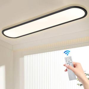 Ganeed 55.1" High Brightness Linear LED Ceiling Lamp, 60W Dimmable Low Profile Flush Mount LED Flat Panel Long Ceiling Light Fixture for Kitchen Office Laundry Shop, Black