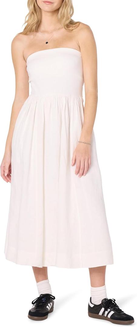 The Drop Women's Hellen Strapless Mixed Media Maxi Dress (White) XL