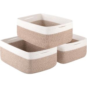 OIASKET Storage Baskets for Organizing 3 Pack, Woven Baskets for Shelves, Closet Organizer Bins Empty Gift Basket Toy Storage for Toys, Books, Towels, Clothes, 15"x11.42"x6.7", Yellow