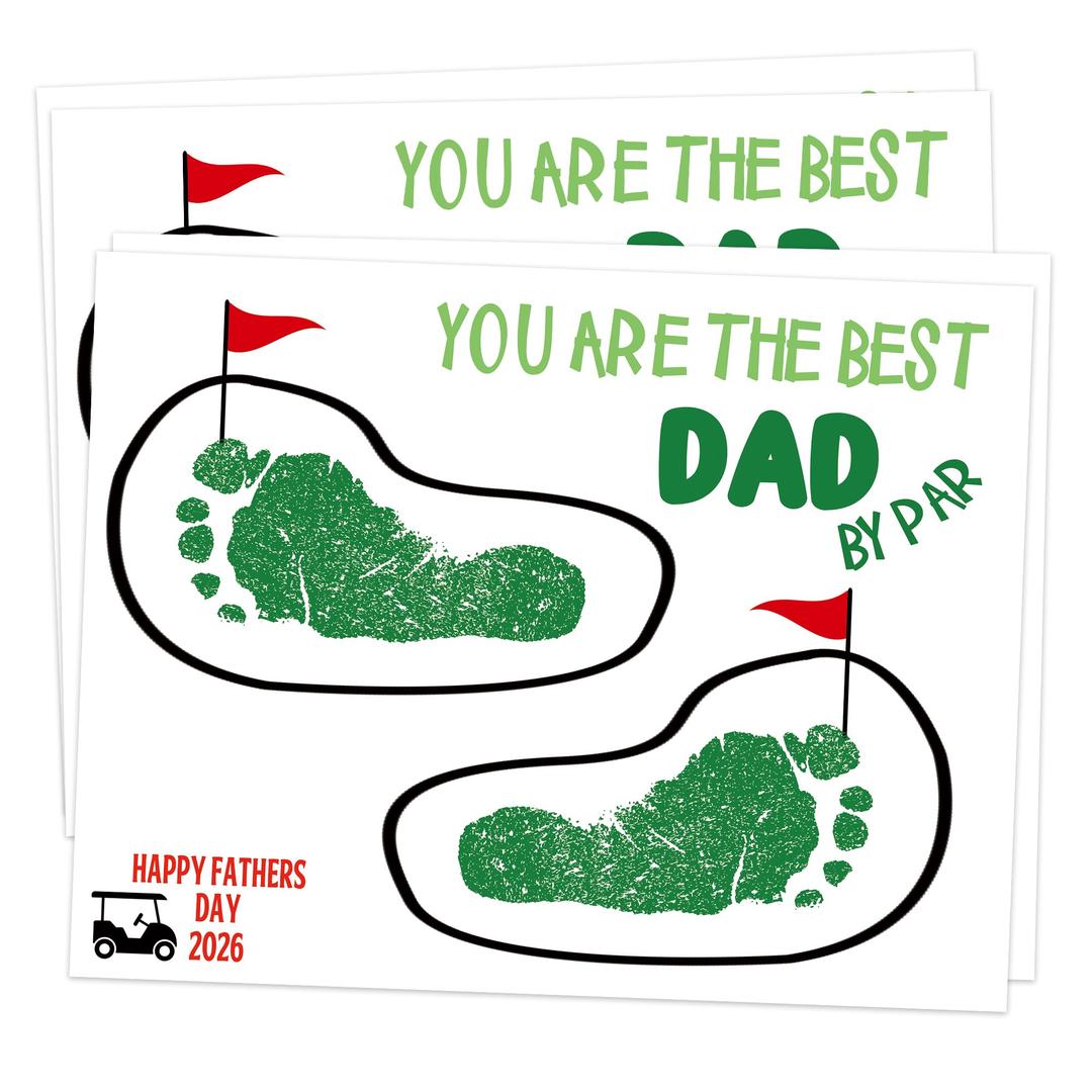 Fathers Day Golf Footprint Art Craft Kits, Best Dad By Par Golf Gifts for Dad, 10 First Fathers Day Hand and Footprint Greeting Cards for Babies, Newborn Keepsake Gifts for Daddy from Daughter & Son