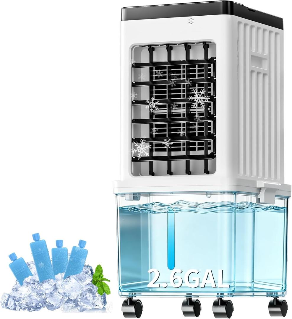 Portable Air Conditioners, Swamp Cooler Portable AC Unit with Removable 2.6 Gal Water Tank, Windowless Evaporative Air Cooler with 3 Speeds for Bedroom & Office, Fast Cooling Portable AC for Home Use