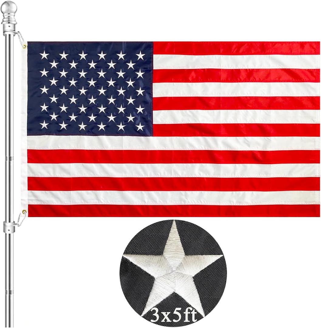 Embroidered American Flags for Outside 3x5 High Winds- Outdoor Heavy Duty Weatherproof USA Flag- Sewn Stripes Applique US flag- Brass Grommet and Canvas Head(pole not included)