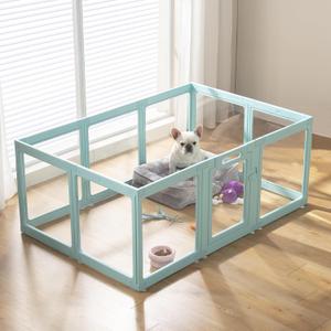 Clear Acrylic Dog Playpen Indoor, Puppy Cat Small Pet Play Pen, Pet Cat Foldable Playpen for Rabbits, Dog Fence Crate Kennel Whelping Cage (Green, 10 Panel)