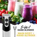 MegaWise Pro Titanium Reinforced 5-in-1 Immersion Hand Blender, Powerful 400W with 80% Sharper Blades, 12-Speed Corded Blender, Including 500ml Chopper, 600ml Beaker, Whisk and Milk Frother (Black)