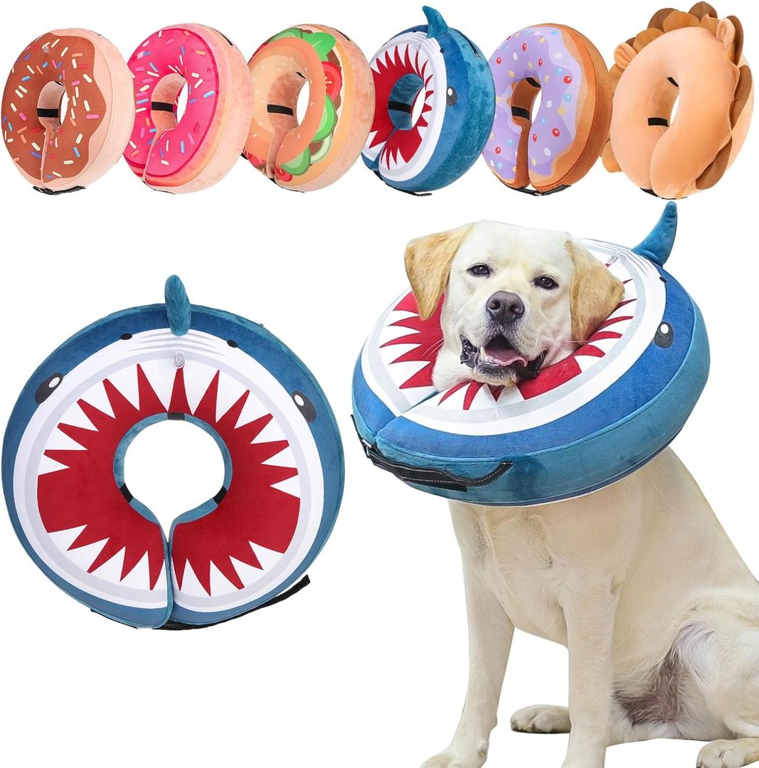 BEAUTYZOO Dog Cone Alternative After Surgery for Large Medium Small Dogs, Soft Inflatable Cone Collar for Dogs Cats, Pet Neck Donut E Collar Dog Recovery Collars to Stop Licking, Shark Blue, L