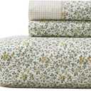 Laura Ashley - Queen Sheet Set, Breathable Percale Cotton Bedding with Deep Pockets, Chic Home Decor, Oeko-Tex Certified (Tierney Green, Queen)