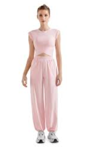 SUUKSESS Women 2 Piece Matching Lounge Workout Sets Outfits Sleeveless Cropped Tops Summer High Waisted Wide Leg Pants Pink XL