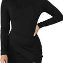 BORIFLORS Women's Sexy Wrap Front Long Sleeve Ruched Bodycon Mini Club Dress (XX-Large, Black)