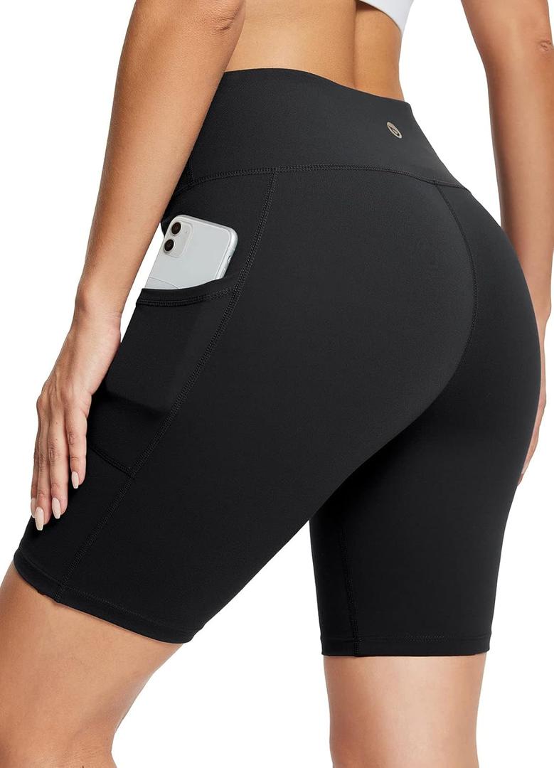 Baleaf Women's  Biker Shorts High Waist Yoga Workout Gym Running Volleyball Spandex Shorts with Pockets 8" Black S