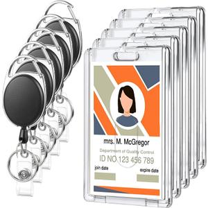 5 Set Badge Holder Retractable Clip Heavy Duty Badge Reel with Acrylic Clear Vertical ID Card Badge Holders for Work Office Nurse Teacher Student