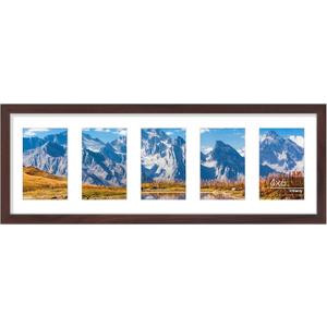 Vittanly 8x24 Collage Picture Frame, Displays 5Pcs 4x6 Pictures with Mat or 1Pcs 8x24 without Mat, Picture Frames Collage Wall Decor for Horizontal or Vertical Display, Brown, 1 Pack